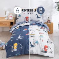 DJY 4 Pieces Cotton Toddler Bedding Set, Dinosaur Cars Reversible Toddler Bed Comforter Set for Kids Boys Girls, Includes Quilted Comforter, Flat Sheet, Fitted Sheet and Pillowcase - Image 2