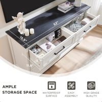 Farmhouse 6 Drawer Dresser for Bedroom, 52 Inch Wide Modern Dresser TV Stand with Large Drawers & Bar Handles, Rustic Wood Chest of Drawers for Bedroom, Living Room, Hallway, Off White - Image 5