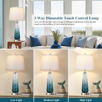 Glass Table Lamps for Living Room, Modern Bedside Lamps with USB A+C Ports, 3-Way Dimmable Touch Control Nightstand Lamp with White Linen Shade, 27.5" Large Lamps for Bedrooms Decor, Teal, 1 Pack - Image 2