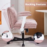 Cross Legged Office Chair with Wheels and Adjustable Flip-Arms, Criss Cross Desk Chair with Thick Cushion, Wide Seat Chair for Home Office, Apartment, Bedroom, Pink - Image 4