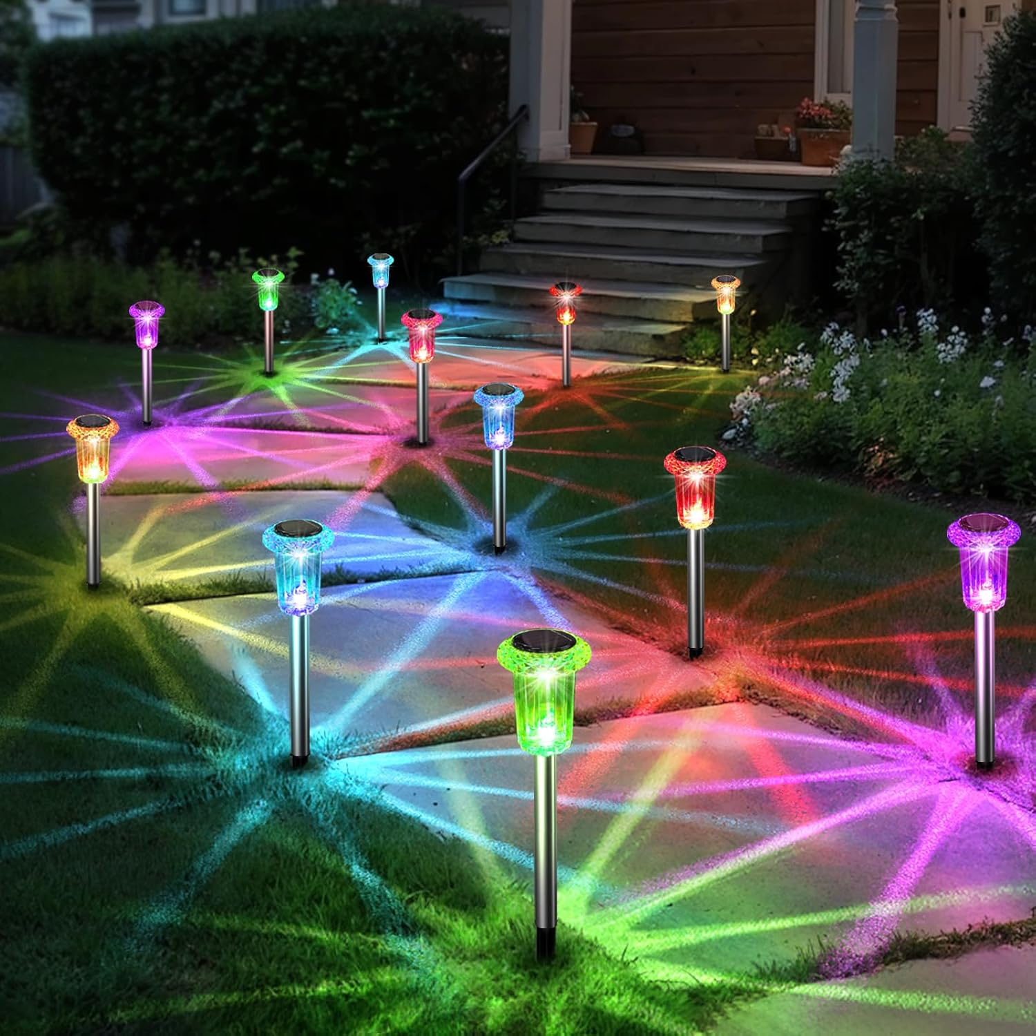 Solar Outdoor Lights, 10 Pack Solar Pathway Lights Outdoor Waterproof, Stake Lighting for Garden Yard Path Walkway Driveway Patio Lawn Decor,Color Changing