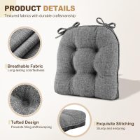 downluxe Indoor Chair Cushions for Dining Chairs, Tufted Overstuffed Textured Foam Kitchen Chair Pads with Ties and Non-Slip Backing, 15.5" x 15.5" x 4", Dark Grey, 4 Pack - Image 5