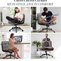 Criss Cross Desk Chair for Cross Legged Sitting, Easy to Assemble Criss Cross Chair with Wheels - Premium Detachable Wheel and Swivel Design,Cozy Grey Ergonomic Office Chair with Wide Comfy Seating - Image 7
