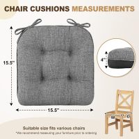 downluxe Indoor Chair Cushions for Dining Chairs, Tufted Overstuffed Textured Foam Kitchen Chair Pads with Ties and Non-Slip Backing, 15.5" x 15.5" x 4", Dark Grey, 4 Pack - Image 2