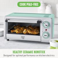 GreenLife Countertop Toaster Oven Air Fryer Stainless Steel, Healthy Ceramic Nonstick, PFAS and PFOA-Free, Tray & Basket, Bake, Broil, Reheat, Adjustable Temp & Time Control, Auto Shutoff, Turquoise - Image 2