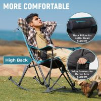 FUNDANGO Rocking Camping Chair, High Mesh Back Portable Folding Camp Chairs with Pillows, Cup Holder and Carry Bag for Lawn Patio Garden Outdoor Supports 300 Lbs (Black/Blue) - Image 4
