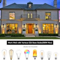 Outdoor Wall Light Fixtures, Exterior Waterproof Lanterns, Porch Sconces Wall Mounted Lighting with E26 Sockets & Glass Shades, Modern Matte Black Wall Lamps for Patio Front Door Entryway, 2-Pack - Image 4