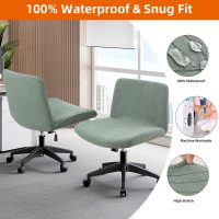 Criss Cross Chair Cover, Waterproof, Stretchable, Solid Jacquard, Suited for Armless/Office/Desk/Mid Back Wide Seat/Computer/Task/Vanity/Accent Chair (Leaves -Shaped Jacquard, Green) - Image 3