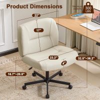 Furniliving Criss Cross Chair with Wheels, Wide Mid-Back Criss Cross Legged Chair Computer Desk Chair Height Adjustable Home Office Desk Chair for Bedroom Living Room, Office, Grey, PU - Image 8