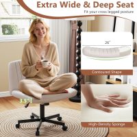 Giantex Criss Cross Chair with Wheels, Armless Cross Legged Office Chair, Fabric Adjustable Swivel Ergonomic Desk Seat, Modern Wide Makeup Task Vanity Chair for Home, Beige - Image 4
