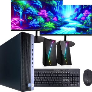 HP EliteDesk 800G4 PC | Windows 11 Pro | Intel i5-8500 | 16GB RAM 1TB SSD | New Dual 24" LCDs | RGB Speakers | Home or Office Computer | Internal WiFi 6 AX200 + BT (Renewed)