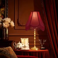 GO&SO Set of 2 Burgundy Silk Scalloped Lamp Shade, Petal Edge Braid with Burgundy Fringe Trim, 6"x13"x10.6"(Spider), Victorian Bell Lamp Shades, Replacement Shades for Table,Floor Lamps, Easy Assembly - Image 7
