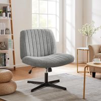 Sweetcrispy Criss Cross Chair Legged, Armless Office Wide Desk Chair No Wheels, Swivel Vanity Height Adjustable Fabric Modern Computer Task Seating for Home - Grey - Image 3