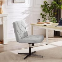 VECELO Criss Cross Armless Office Desk Chair No Wheels, Comfy Wide Fabric Padded, Modern Swivel & Height Adjustable for Home/Bedrood/Make Up - Image 3