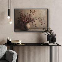 SIGNFORD Framed Canvas Print Wall Art Rustic Berries in Vase Traditional Still Life with Warm Tones Illustrations Modern Art Decorative Relax/Calm for Living Room, Bedroom, Office - 24"x36" Black - Image 4