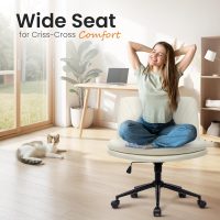 NEO CHAIR Criss Cross Chair with Wheels Armless Cross Legged Office Desk Wide Comfy Vanity Makeup Chair Adjustable Swivel Rolling Computer for Home Office PU Leather (Beige) - Image 3
