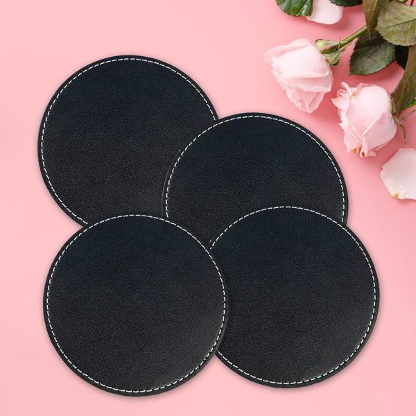4pcs Coasters for Drinks Tabletop Protection Coaster Set for Coffee Tea Table Cup Mat for Desk,4.2in- Black