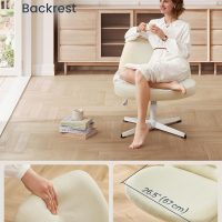 SONGMICS HOME Criss Cross Chair No Wheels, Armless Wide Comfortable Cross Legged Office Desk Vanity Chair,Adjustable Swivel, for Home Office, Cotton-Linen Fabric, Cream White UOBG046W03 - Image 4