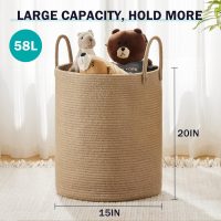 Jute Rope Laundry Hamper Basket by YOUDENOVA, 58L Tall Laundry Basket, Baby Nursery Hamper for Blanket Storage for Bedroom-Large-Jute - Image 3