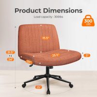 NEO CHAIR Criss Cross Chair with Wheels & Pads Home Office Cross Legged Chairs Ergonomic Computer Desk Task Wide Seat for Bedroom Vanity Comfy Swivel (Brown) - Image 2