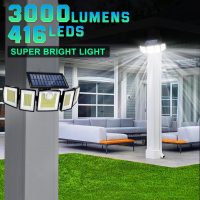 Solar Lights Outdoor Waterproof Motion Sensor - 416 LEDs 3000 Lumens Super Bright 3 Brightness 3 Modes 2400mAh 360° Illumination 32ft Solar Flood Security Light for Outside (With ‎Remote Control, 2) - Image 8