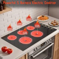Electric Cooktop 36 Inch - 5 Burner Electric Stove Top with 8400W, 36 Inches Built-in Ceramic Stove with Two Dual Rings, Overheat Indicator, Knob Control, 220V - 240V Hard Wired (No Plug) - Image 5
