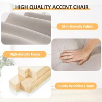 PrimeZone Comfy Accent Chair, Mid-Century Modern Fabric Living Room Chair Reading Chair with Soft Cushion, Nailhead Trim & Rolled Armrest, Arm Chair Sofa Chairs for Bedroom Waiting Room Office, Beige - Image 7