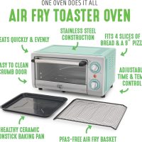 GreenLife Countertop Toaster Oven Air Fryer Stainless Steel, Healthy Ceramic Nonstick, PFAS and PFOA-Free, Tray & Basket, Bake, Broil, Reheat, Adjustable Temp & Time Control, Auto Shutoff, Turquoise - Image 3