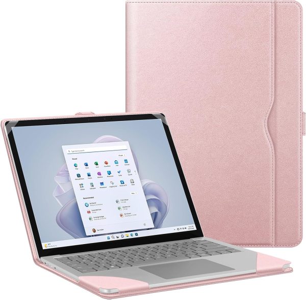 Fintie Sleeve Case for 13.8 Inch Microsoft Surface Laptop 7 (Model: 2036), 13.5 Inch Surface Laptop 6/5/4/3/2 (Model: 1951/1868/1958/1950/1867/1769) - Folio Book Cover with Large Pocket, Rose Gold