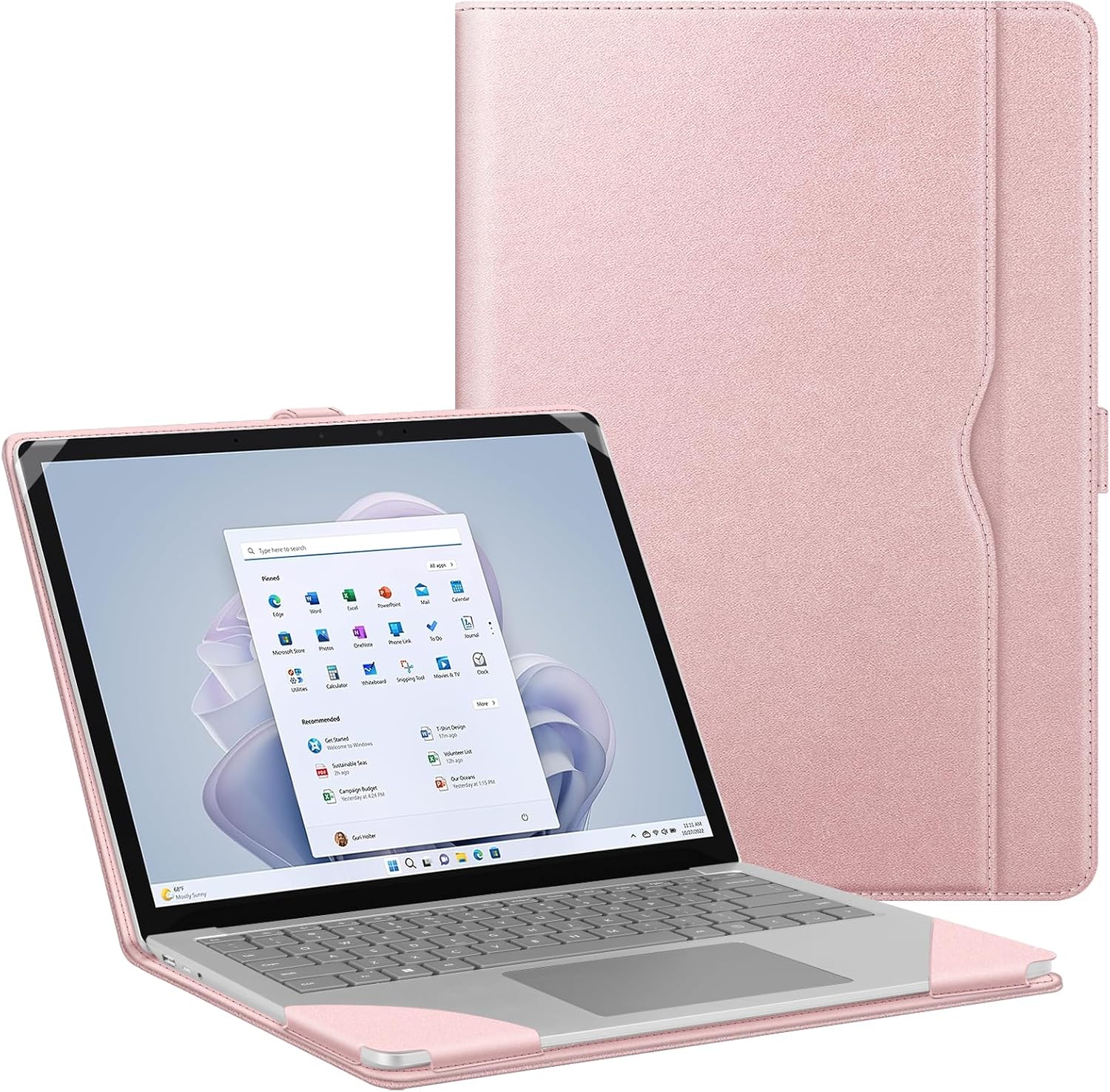 Fintie Sleeve Case for 13.8 Inch Microsoft Surface Laptop 7 (Model: 2036), 13.5 Inch Surface Laptop 6/5/4/3/2 (Model: 1951/1868/1958/1950/1867/1769) – Folio Book Cover with Large Pocket, Rose Gold