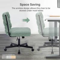 Criss Cross Legged Office Desk Chair with Wheels, Modern Armless Desk Chair with Wide Seat, Home Office Chairs for Work, Meditation, Vanity, Green - Image 7