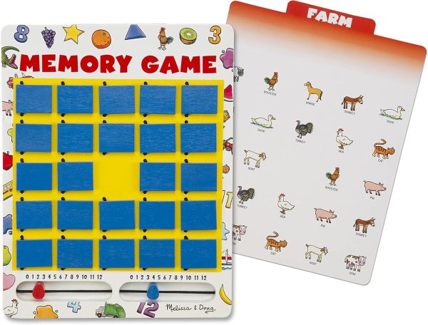 Melissa & Doug Flip to Win Travel Memory Game - Wooden Game Board, 7 Double-Sided Cards Road Trip Essentials for Kids, Hangman for Kids, Memory Toy for Toddlers and 5+