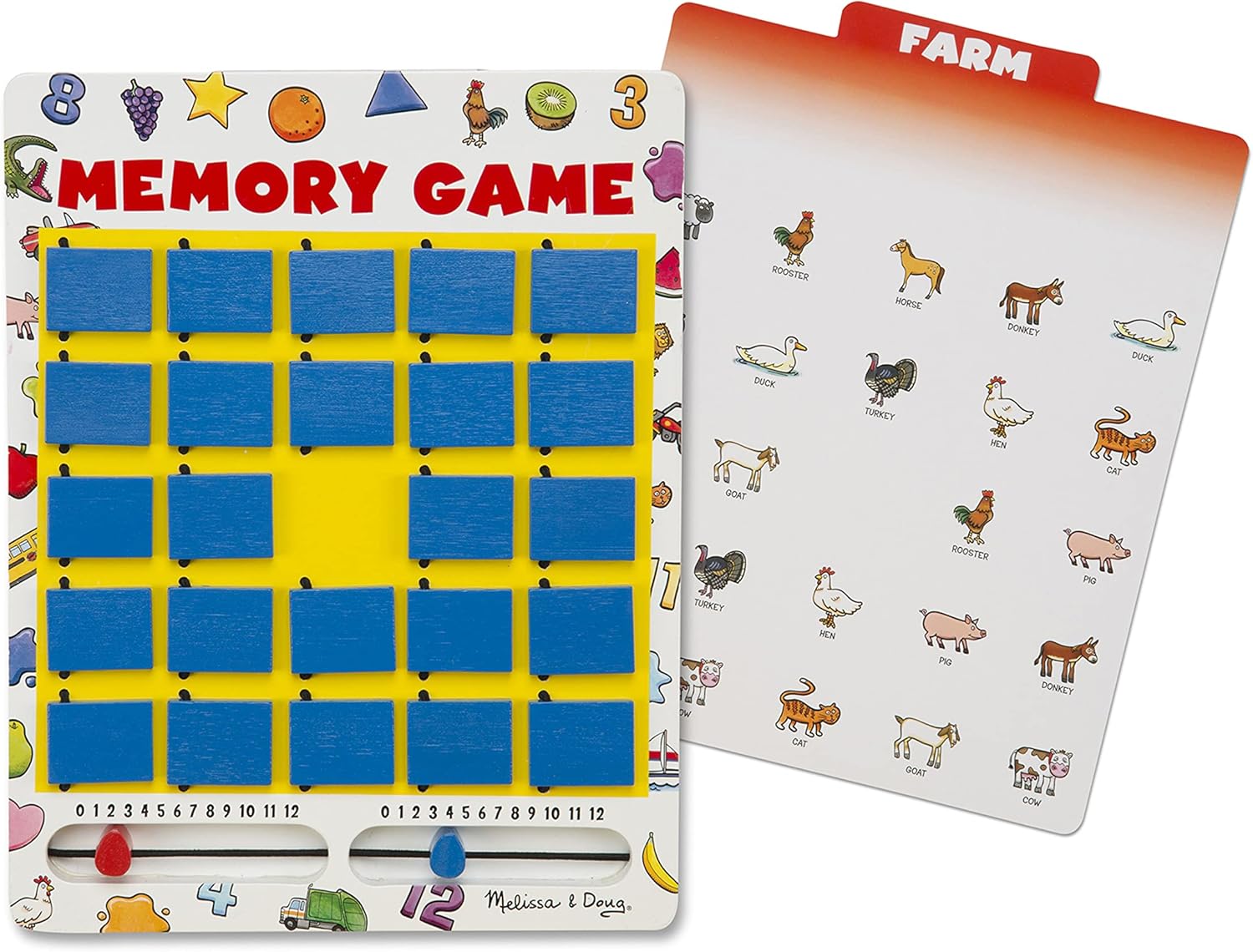 Melissa & Doug Flip to Win Travel Memory Game – Wooden Game Board, 7 Double-Sided Cards Road Trip Essentials for Kids, Hangman for Kids, Memory Toy for Toddlers and 5+