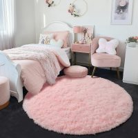 Amdrebio Light Pink Round Rug 4Ft for Girls Bedroom, Fluffy Circle Area Rugs for Kids Room Decor Aesthetic, Cute Shag Fuzzy Carpet for Nursery, Preppy Dorm, Classroom, Playroom, Teen, Baby, Washable - Image 2