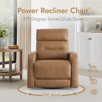 Watson & Whitely Swivel Power Recliner Glider Rocker, Small Recliner with Charging Port for Living Room, Faux Leather in Camel - Image 7