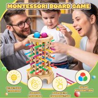 Montessori Wooden Board Game for Kids 3-6 Years - Educational Learning Toy with Colorful Sticks, Dice& Balls - Fine Motor Skills, Classic Tower Games for Family Night - Gift for Toddlers Boys Girls - Image 7