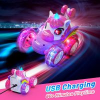 Carsky Unicorn Remote Control Car for Girls,Rechargeable 360°Stunt RC Cars Rotation 4WD Remote Cars with LED Lights,Fun Indoor Outdoor Toys for Kids,Chritmas Birthday Gift for 3 4 5 6 Year Old Girl - Image 4