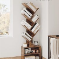 SUNMORY 6 Tier Tree Bookshelf, Small Bookcase with Storage Cabinet, Modern Tall Narrow Bookshelves Organizer, Floor Standing Book Shelf for Bedroom/Living Room/Home Office/Corner, Rustic Brown - Image 3