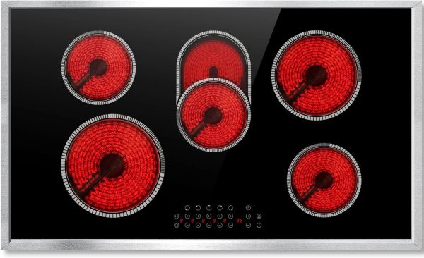 Electric Cooktop 36 Inch, 5 Burners Electric Stove Top Touch Control, 8400W Built-in Ceramic Stovetop 36" with Expandable Zone, Child Lock, Timer, Pause Control, 220-240v Hardwired (No Plug)