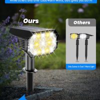 Brightown Solar Lights Outdoor Waterproof IP67, [Cool & Warm Light 2-in-1] Solar Spot Lights Outdoor, 2 Colors 3 Brightness Levels LED Outdoor Solar Lights for Yard Pathway Garden House, 2 Pack - Image 5