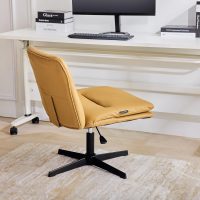 Redlife Leather Swivel Desk Chair Cross Legged Office Chair Wide Accent Chairs Height Adjustable Criss Cross Chairs, Wrapped Double Cushion, for Living Room Bedroom Reading Room (Brown) - Image 8