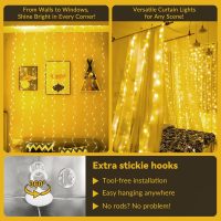 HXWEIYE 300LED Fairy Curtain Lights, 9.8x9.8Ft Warm White USB Plug in 8 Modes Christmas String Hanging Lights with Remote for Bedroom, Indoor, Outdoor, Weddings, Party - Image 2