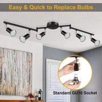 Ascher 6-Light LED Track Lighting Kit, Flexibly Rotatable Light Heads, 6 Way Ceiling Spotlight Black Finish, Including 6 GU10 LED Bulbs (4W 400LM Daylight White 5000K) - Image 4