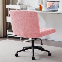 Furnimart Swivel Criss Cross Legged Chair with Wheels for Home Office, Wide Armless Desk Chair Height Adjustable Comfy Seat for Desk,Vanity, Bedroom, Faux Fur Pink - Image 6