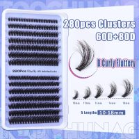 Fluff Lash Clusters 60D+80D Thick Eyelash Clusters D Curly Wispy Individual Lashes 10-18mm Cluster Eyelash Extensions 280pcs False Eyelashes DIY Flat Lash Extension by TOOCHUNAG - Image 2