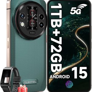 OUKITEL WP200 Pro Android 15 Rugged Phone 5G Unlocked-72GB RAM+1TB ROM Rugged Smartphone with Earphone/SmartWatch,8800mAh(45w) Battery, 6.7'' FHD+120HZ AMOLED Display,108MP Camera, NFC/AI/GPS/WIFI6