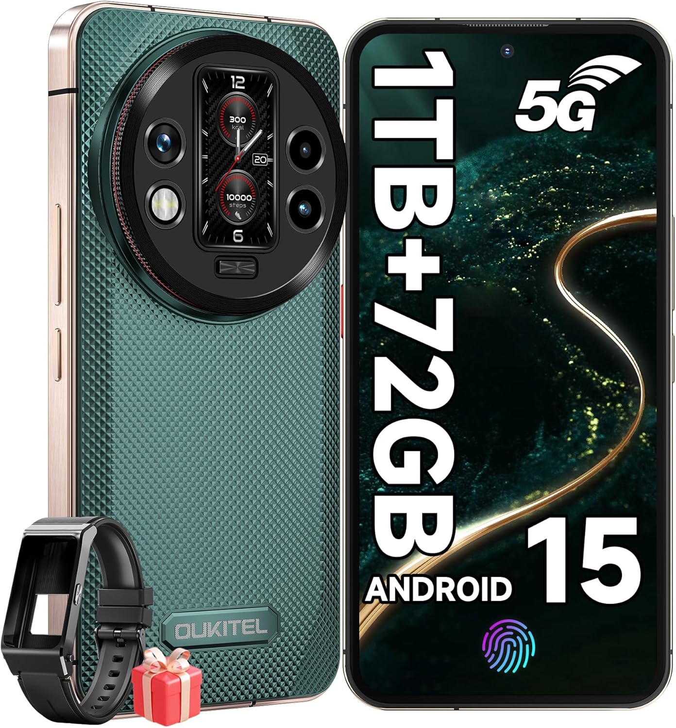 OUKITEL WP200 Pro Android 15 Rugged Phone 5G Unlocked-72GB RAM+1TB ROM Rugged Smartphone with Earphone/SmartWatch,8800mAh(45w) Battery, 6.7” FHD+120HZ AMOLED Display,108MP Camera, NFC/AI/GPS/WIFI6