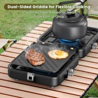 OGERY 2-Burner Foldable Camping Stove with Griddle (Textured & Smooth) and Carrying Bag, Portable Propane Camp Stove with 2 Adjustable Burners & Piezo Ignition, for Camping Tailgating Essentials Gear - Image 2