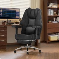VECELO Big and Tall Office Chair 400lbs, Mesh High Back Computer Chair with Foot Rest, Ergonomic Desk Chair with Lumbar Support and Armrest, Black - Image 2