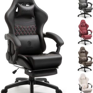 Dowinx Gaming Chair Big and Tall, Ergonomic Gamer Chair for Adults with Footrest, High Back Comfortable Computer Chair Massage Lumbar Support 350Lbs PU Leather for Office Game, Black